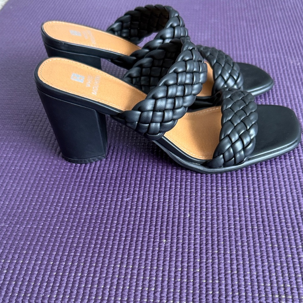 White Mountain Black Braided Double-Strap Slide Mules